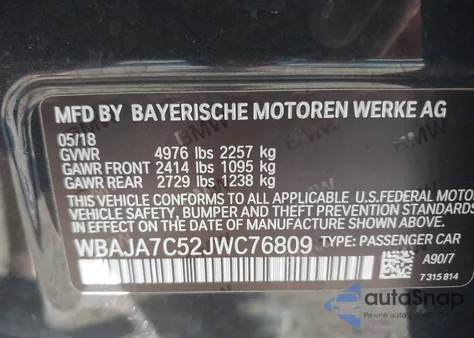 2018 BMW 530I xDrive from USA, damaged, VIN WBAJA7C52JWC76809